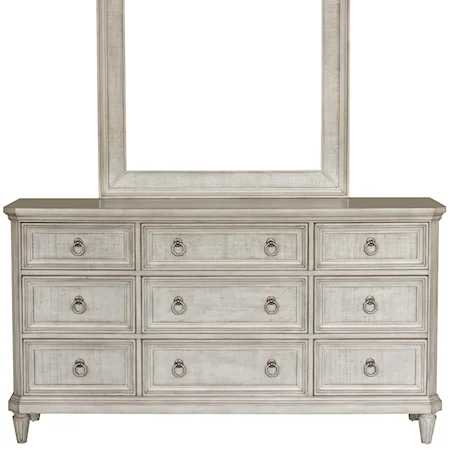 Traditional 9-Drawer Dresser with Felt Lined Top Drawers